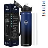 Grsta Thermosfles, 1 l, met BPA-vrij rietje, dubbelwandig, lekvrij staal, drinkfles van metaal voor sport, camping, sportschool