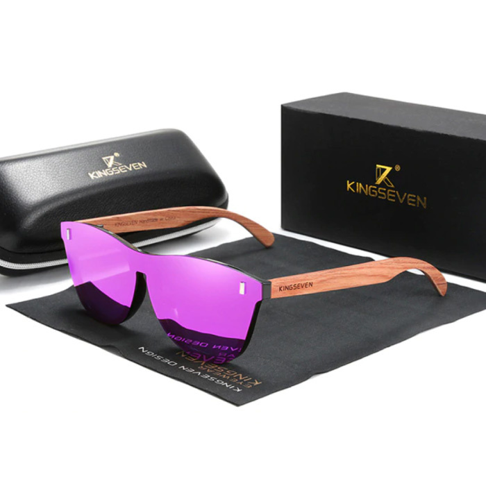 Kingseven Kingseven Luxe Zonnebril met Houten Montuur - UV400 en Polarisatie Filter voor Vrouwen - Roze