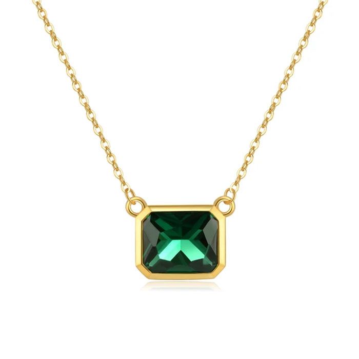 Elenza AMS Elenza Smaragd CZ Ketting in 925 Zilver met Gouden Plating