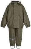 Mikk-Line Regenpak Junior Groen Polyester Waterdicht Afneembare Capuchon Reflecterend Kledingmaat 134