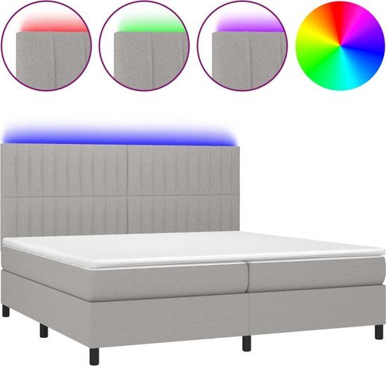 vidaXL Boxspring met matras en LED stof lichtgrijs 200x200 cm