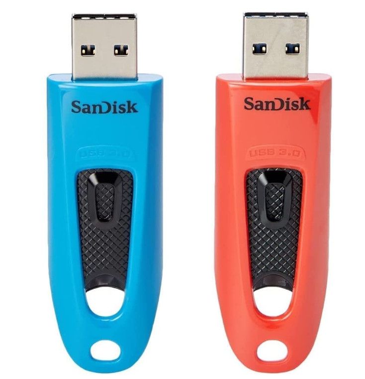 SanDisk Ultra 64GB USB 3.2 Gen 1 Flash Drive - Blue/Red (2-Pack)