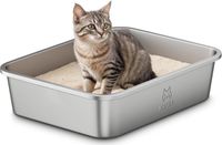 Merkloos Open kattenbak van roestvrij staal met hoge rand, 40 x 30 x 10 cm