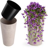 KADAX Bloempot met houtspaanders, elegante bloempot met uitneembare inzet, bloempotbescherming voor kantoor, bloembak, pot, tuinschaal (diameter 25 cm, crème)