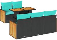 vidaXL 6-delige tuinbankset met kussens, zwart, polyrotan en acacia