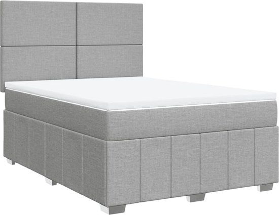 vidaXL Boxspring met matras stof lichtgrijs 140x200 cm