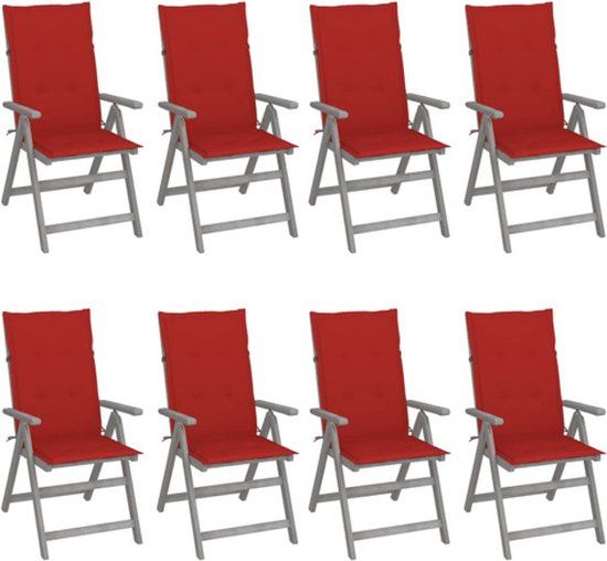 vidaXL Tuinstoelen 8 st verstelbaar met kussens acaciahout grijs