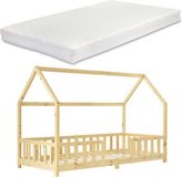 en.casa Kinderbed Sisimiut met uitvalbeveiliging en matras 90x200 hout