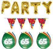 Folat Verjaardag Feestversiering 65 Jaar PARTY Letters en 16x Ballonnen met 2x Plastic Vlaggetjes