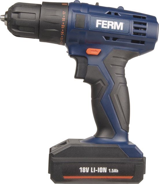 FERM CDM1120 - 18V Cordless Drill with 2 Batteries and Case