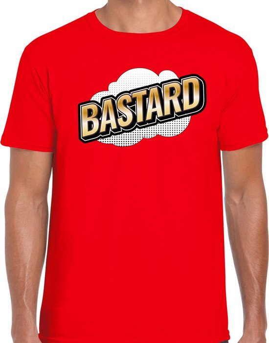 Bellatio Decorations Bastard fun tekst t-shirt voor heren rood in 3D effect L