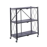 CATTERHOUSE Kim Opvouwbaar metalen rek, 84-71,5 x 36 x 84 cm, zwart, met wielen en 3 planken, belastbaar tot 120 kg