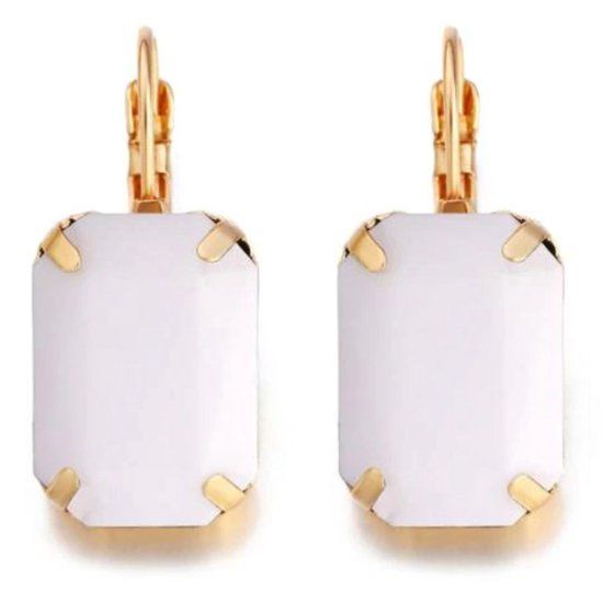 Deja Jewels Lookinggoodtoday Goudkleurige oorbellen voor dames met een grote witte steen