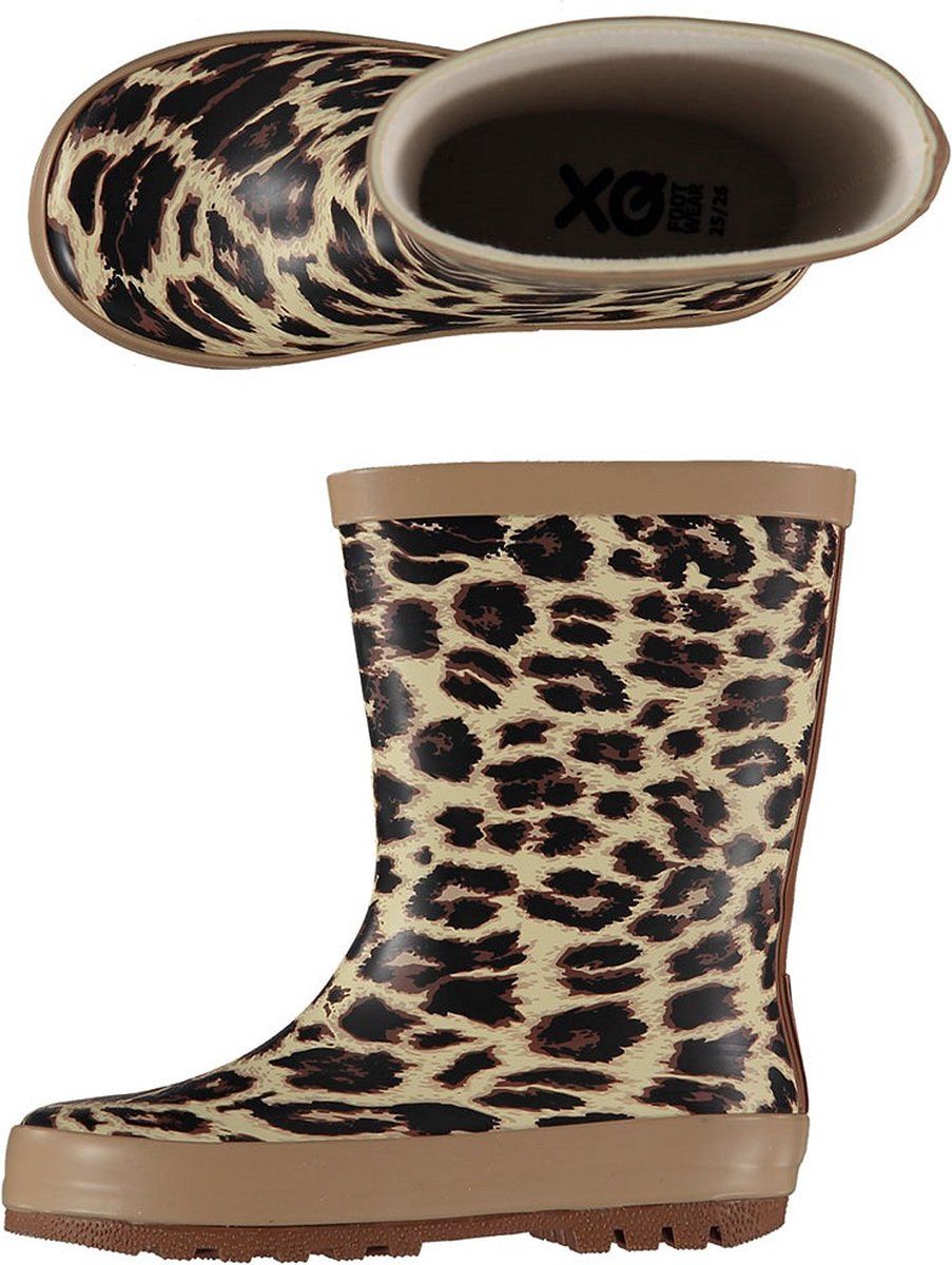 XQ Footwear Regenlaarzen Panterprint Kids Camel Maat 27/28