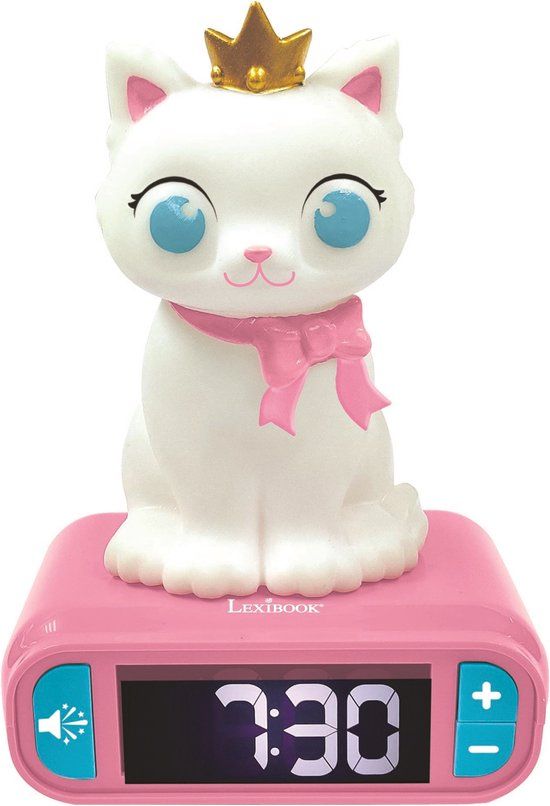 Lexibook 3D Cat Alarm Clock with Night Light and Sounds - Multi Colour