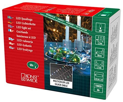 KONSTSMIDE 1465-590 Firecracker - 60 kleurrijke diodes - Zilverkleurige draad - 6-uurs timer