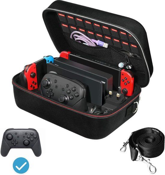 ivoler Nintendo Switch / Nintendo Switch OLED Deluxe Harde Draagtas Beschermhoes Zwart