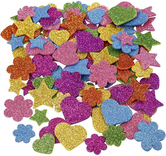creotime EVA Foam figuren, d: 19+29 mm, ster, hart, bloem, 800 assorti