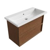 Saniclass Badkamermeubelset - 100x45x63.5cm - Bari keramische wastafel wit - 1 wasbak - zonder kraangat - 2 lades - mat walnut pure (hout) SW1578599/SW24928