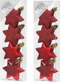 Inge's Christmas Decor Gmbh 16x stuks kunststof kersthangers sterren rood 6 cm