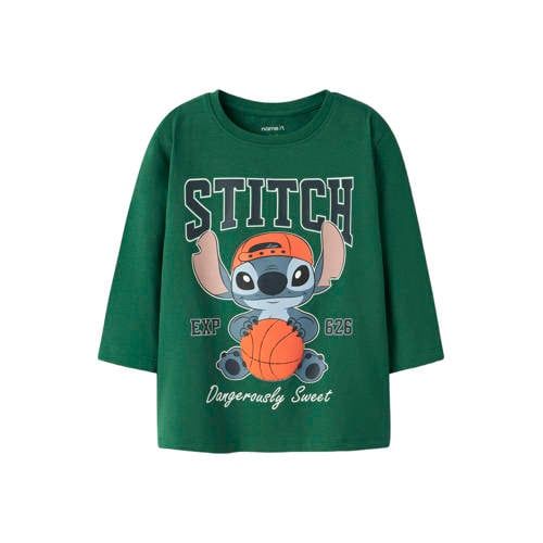 NAME IT Jongens T-shirt met lange mouwen en Stitch print - Evergreen - Maat 122/128
