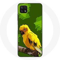 Maniacase Etui voor Samsung Galaxy A22 5G Geel parkiet vogels groene achtergrond
