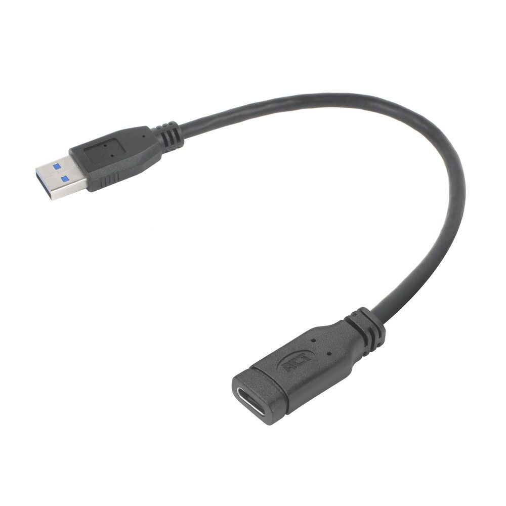 ACT USB Type-A male naar USB Type-C female adapterkabel 0,2m Zwart