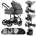 Poussette 3-en-1 - Modèle B588 - Poussette combinée - Position couchée haute - Pliable - Compatible avec siège auto - Coton - Convient jusqu'à 10 kg - Gris
