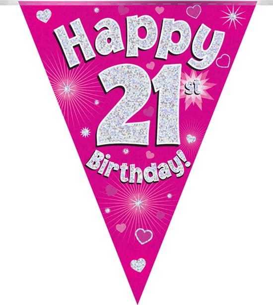 Oaktree UK Oaktree - Vlaggenlijn Roze Happy 21th Birthday (4 meter)