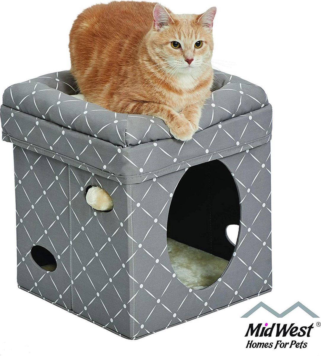Midwesthomes4pets Midwest Curious Cat Cube grijs kattenhuis 38x38x42cm