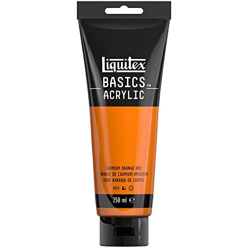 Liquitex 88700234 Basics enkelvoudig pigmenteerde acrylverf, kunstenaarspigmenten, lichtecht, medium viscositeit, goede kwaliteit, satijn finish - 250ml tube, Cadmium Orange Hue