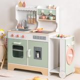ROBUD Kinderkeuken van hout met koffiezetapparaat, ijsblokjesmachine, barbecue, servies en speelgoed - geschikt voor kinderen vanaf 3 jaar