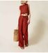 Twinset Pantalon en lin avec logo brodé marron châtaigne (42)