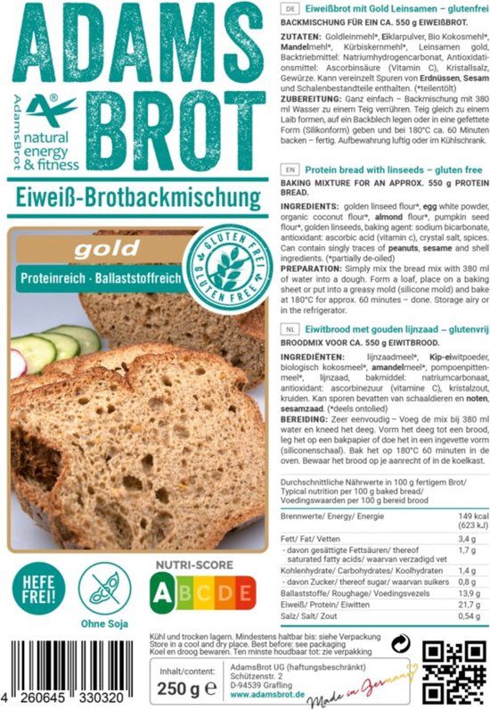 Adam's Brot Gold - 250g - Glutenvrij - Koolhydraatarm - Dieetpakket