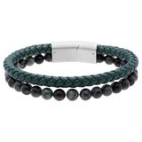 Lucardi - Heren Stainless steel kralenarmband groene jasper - Armband - Staal - Zilverkleurig - 19 cm