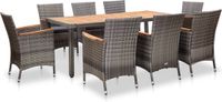 The Living Store Poly Rattan Tuinset - Gris - 6 personnes - Accacia accoudoirs