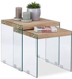 Merkloos Relaxdays Salontafel - Set van 2 - 40-45 cm hoog - Glazen onderstel - Houtlook