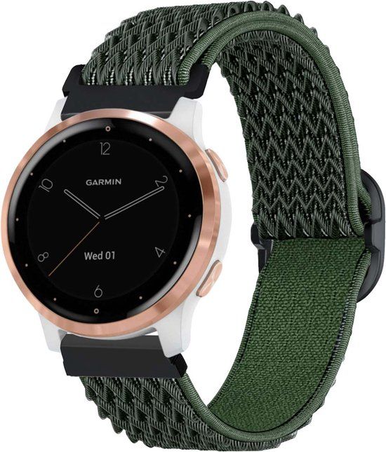 iMoshion Elastisch nylon 18 mm bandje - Donkergroen - Geschikt voor Garmin Vivoactive 4s / 3s - Venu 2s - Vivomove 3s - Fossil Gen 6 / 5e