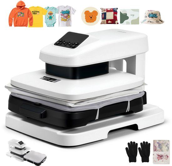 VEVOR Automatische Hittepers (38 X 38 cm) T-Shirtpers met Automatische Ontgrendeling En Instelbare Druk, Digitaal Display, Hittepers voor Sublimatievinyl-Hitteoverdrachtsprojecten, Wit