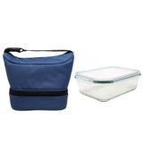 Nerthus FIH 1503 zwarte thermische lunchtas handtasmodel met glazen vershouddoos 1 l dubbel compartiment ideaal voor werk kantoor