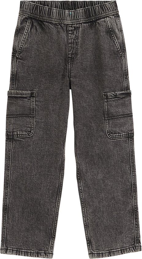WE Fashion Jongens loose fit cargo jeans met elastische tailleband - Dark grey