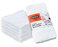 Superio Set van 6 badstof washandjes van 100% katoen, 30,5 cm, voor keuken, gezicht, spa, handen, pluisvrij, voor veelzijdig gebruik, wit