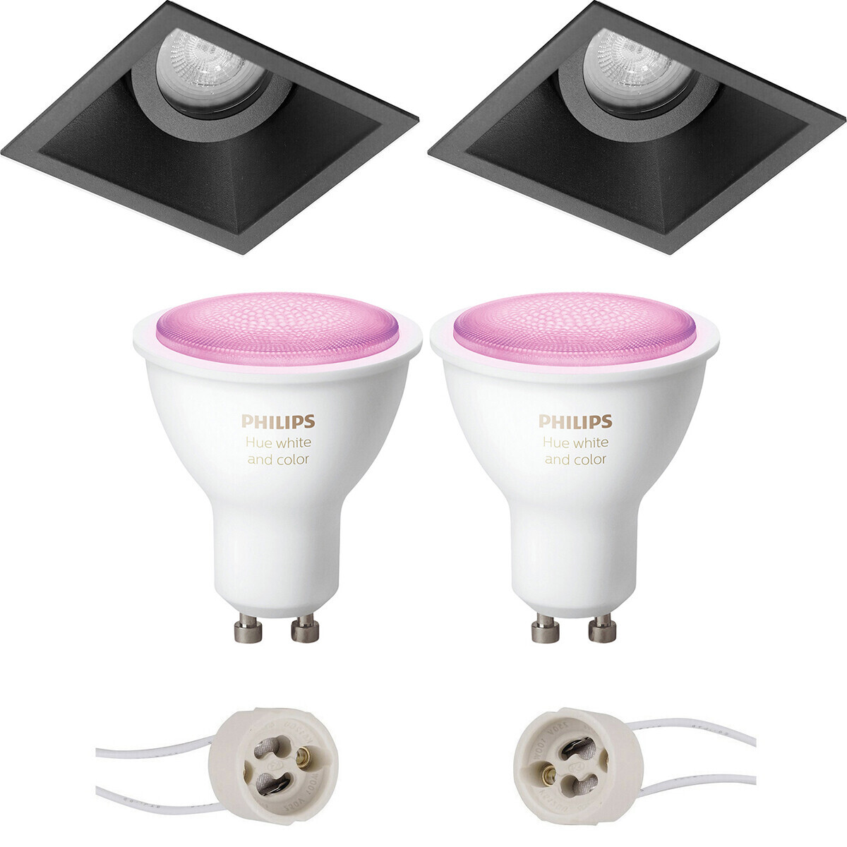 BES LED Pragmi Zano Pro - Inbouw Vierkant - Mat Zwart - Kantelbaar - 93mm - Philips Hue - LED Spot Set GU10 - White and Color Ambiance - Bluetooth