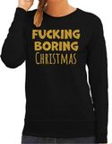 Bellatio Decorations foute kersttrui/sweater dames - Boring Christmas - zwart - glitter goud XL