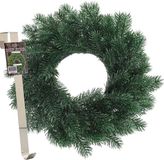 Merkloos Kerstkrans 35 cm - blauwgroen - met messing zilveren hanger/ophanghaak - kerstversiering