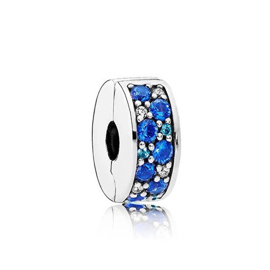 PANDORA Silver clip with fancy blue stones 791817NSBMX