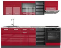 Vicco R-Line Unité de cuisine complète – 240 cm, marbre WB rouge laqué/anthracite