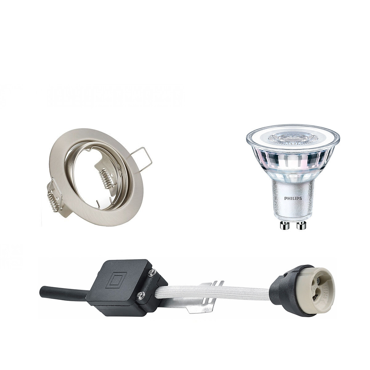 BES LED LED Spot Set - GU10 Fitting - Inbouw Rond - Mat Nikkel - Kantelbaar Ø83mm - Philips - CorePro 827 36D - 5W - Warm Wit 2700K - Dimbaar