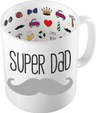 Bellatio Decorations Mok voor Papa - Grijze Snor - Super Papa - 300 ml - Vaderdag