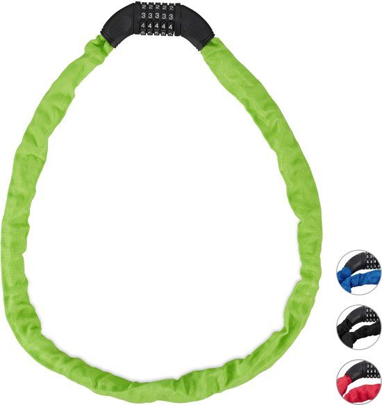 Relaxdays Fietsslot - kettingslot - cijferslot - 120 cm - groen